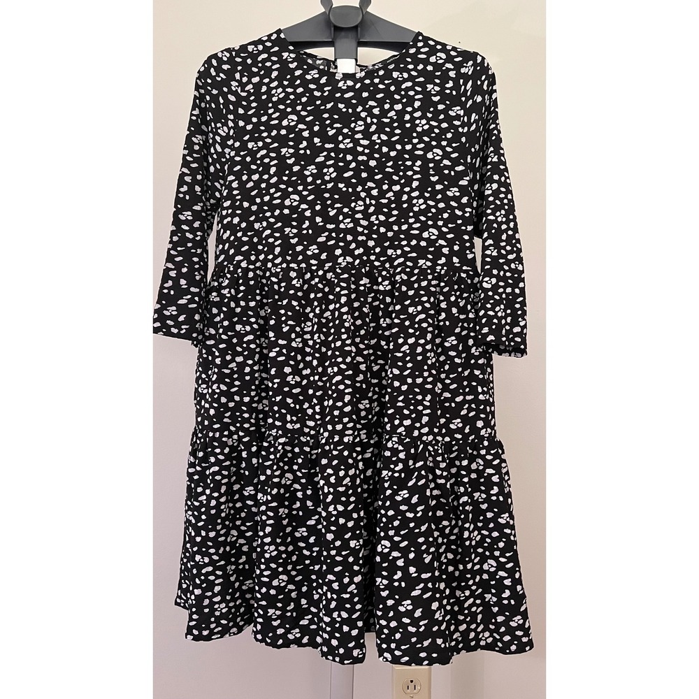 Mittoshop Womens Black White Abstract Print Tiered Babydoll Mini Dress H42836 S